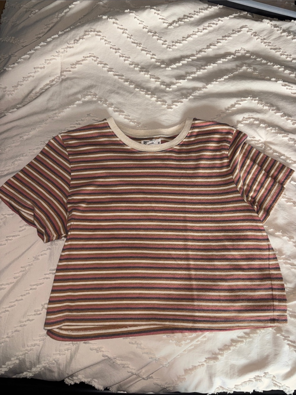 SO Striped Tee in Cream, Pink, Olive & Brown
